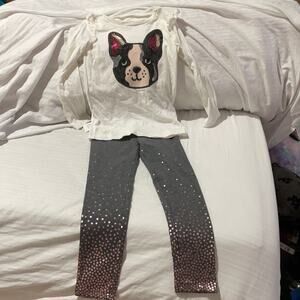 Carters sequined French bulldog top euc  w/gap leggings NWT 4-5t